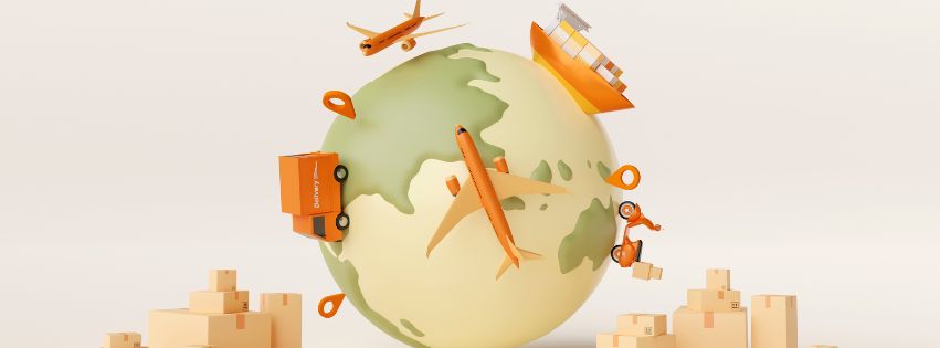 Foto com mapa do mundo mostrando fretes internacionais