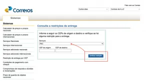 Site dos Correios para conferir CEP certo