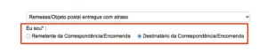 Print no site dos Correios para escolher Destinatário ou Remetente