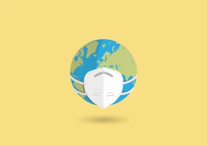 Mundo usando uma ma´scara mostrando como a pandemia afeta na variação do valor do frete internacional