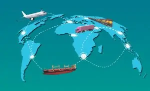 Mapa mundial mostrando os fretes internacionais