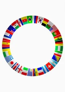Círculo com bandeiras de vários Países